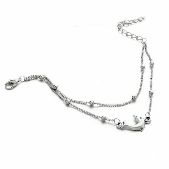 Silver Plated Dolphin layered Chain Ball Bead Ankle Bracelet Women's Party Gift - Picture 2 of 6